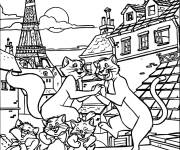 Coloriage Chats amoureux &agrave; Paris de cartoon