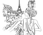 Coloriage Dame parisienne dans la balcon de sa maison