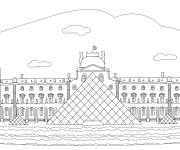 Coloriage Fa&ccedil;ade du mus&eacute;e de Louvre &agrave; Paris