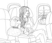 Coloriage Fille ave son chien en voyage vers Paris