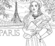 Coloriage Fille parisienne qui apporte des baguettes