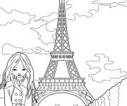Coloriage et dessins gratuit Fille prend une photo &agrave; Paris à imprimer