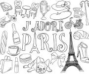 Coloriage J'adore Paris en vecteur