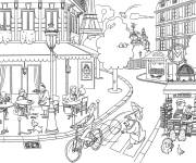 Coloriage Les caf&eacute;s dans les rues de Paris