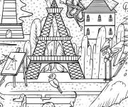 Coloriage Paris avec les icones de la ville