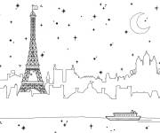 Coloriage et dessins gratuit Paris pendant la nuit à imprimer