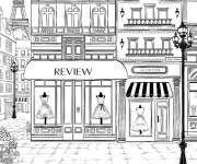 Coloriage Paysage de boutique dans les rues de Paris