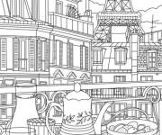 Coloriage Petite d&eacute;jeuner en plein air &agrave; Paris