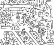 Coloriage Sc&egrave;ne de Paris dessin&eacute; &agrave; la main