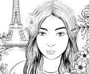 Coloriage Une charmante fille parisienne devant le tour Eiffel