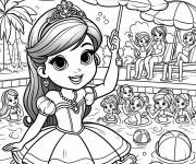 Coloriage et dessins gratuit Barbie et ses amies s'amusent dans la piscine à imprimer