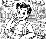 Coloriage et dessins gratuit Beau gar&ccedil;on dans la piscine à imprimer