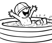 Coloriage B&eacute;b&eacute; rigolo dans une piscine gonflable