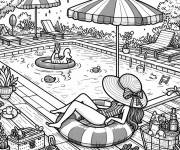 Coloriage et dessins gratuit Belle femme se relaxe au bord de la piscine à imprimer