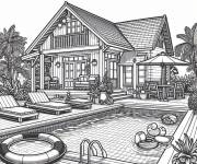 Coloriage et dessins gratuit Belle maison qui contient une belle piscine à imprimer