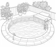 Coloriage Belle piscine dans une oasis