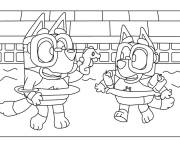 Coloriage Bluey dans la piscine