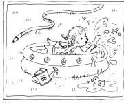 Coloriage Dessin de fille dans piscine gonflable maternelle