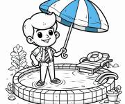 Coloriage et dessins gratuit Enfant avec une veste dans la piscine à imprimer