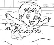 Coloriage Enfant souriant kawaii dans la piscine