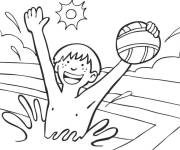 Coloriage Enfant tenant une ballons dans la piscine