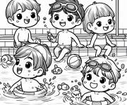Coloriage et dessins gratuit Enfants au bord de la piscine en couleurs à imprimer