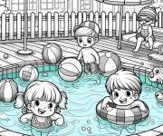 Coloriage et dessins gratuit Enfants et piscine &agrave; compl&eacute;ter à imprimer