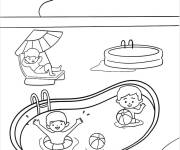 Coloriage Enfants et piscine stylis&eacute;