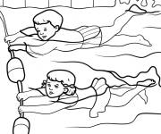 Coloriage Enfants s'accrochant aux lignes de voie dans la piscine