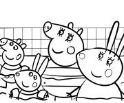 Coloriage Famille de Peppa Pig dans la piscine
