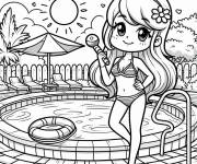 Coloriage et dessins gratuit Fille avec piscine dans la piscine à imprimer