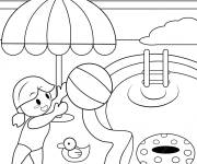Coloriage Fille pendant l'&eacute;t&eacute; pr&egrave;s d'une piscine gonflable en vecteur