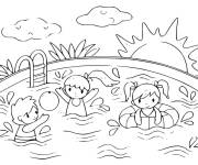 Coloriage Filles et gar&ccedil;on dans une piscine pendant l'&eacute;t&eacute;