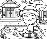 Coloriage et dessins gratuit Gar&ccedil;on se profite de la vacance dans la piscine à imprimer