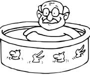 Coloriage Grand-papa dans une piscine gonflable