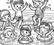 Coloriage et dessins gratuit Groupe d'enfants nagent dans une toute petite piscine à imprimer