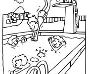 Coloriage Il faut chaud et les enfants s'amusent dans la piscine
