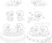 Coloriage Illustration des enfants dans la piscine gonflable