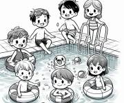 Coloriage Image des enfants qui se relaxent dans la piscine