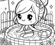Coloriage Jolie fille kawaii se d&eacute;tend dans la piscine