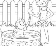 Coloriage L'amusement de deux filles dans la piscine cp