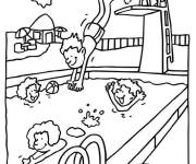 Coloriage L'enfant saute dans la piscine