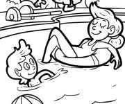 Coloriage La famille s'amuse dans la piscine