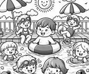 Coloriage Le soleil d'&eacute;t&eacute; souriante sur la piscine