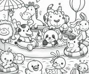 Coloriage Les animaux de la savane dans la piscine