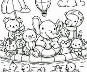 Coloriage Les animaux prennent un selfie dans une piscine