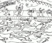 Coloriage Les animaux s'amusent dans la piscine