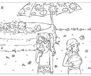 Coloriage Les enfants avec de la cr&egrave;me glac&eacute;e devant la piscine