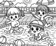Coloriage Les enfants en courant dans la piscine