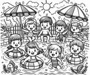 Coloriage Les enfants prennent une photo dans la piscine